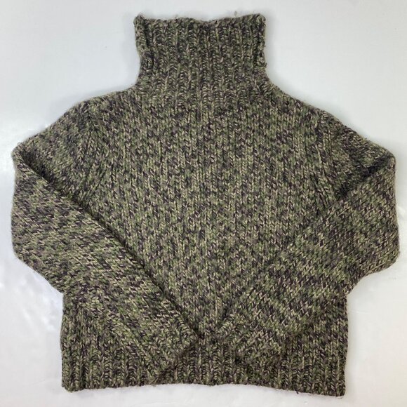 Old Navy Womens Chunky Knit Green Brown Turtleneck Sweater Size Large - Picture 2 of 6